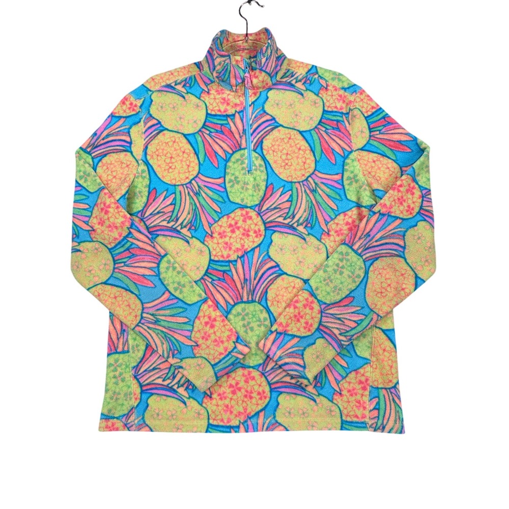 Chubbies Mens Medium Pineapple‎ Print Quarter Zip Fleece Pullover Neon Blue Pink
